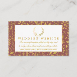 Cartão De Informações Site de Casamento Floral Dourado Elegante