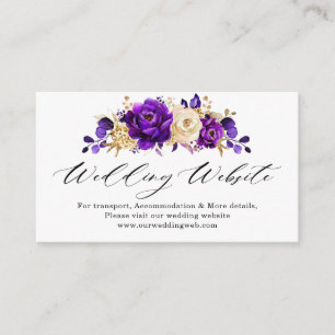Cartão De Informações Site de Casamento Floral Dourado Violeta Roxo Real