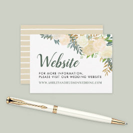 Cartão De Informações Site de Casamento Floral e Creme Dourado