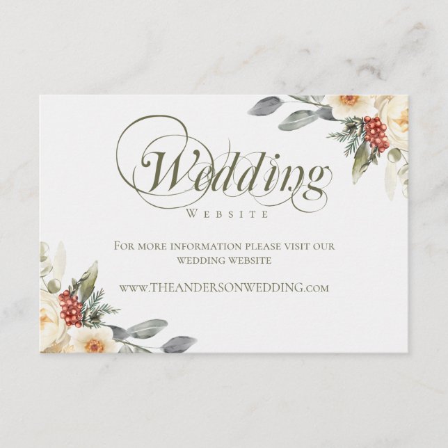 Cartão De Informações Site de Casamento Floral Elegante Winter (Frente)