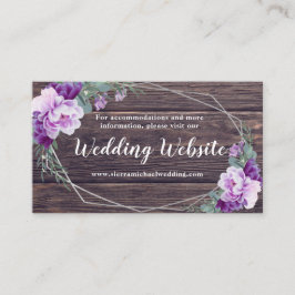Cartão De Informações Site de Casamento Floral Rustic Silver & Purple