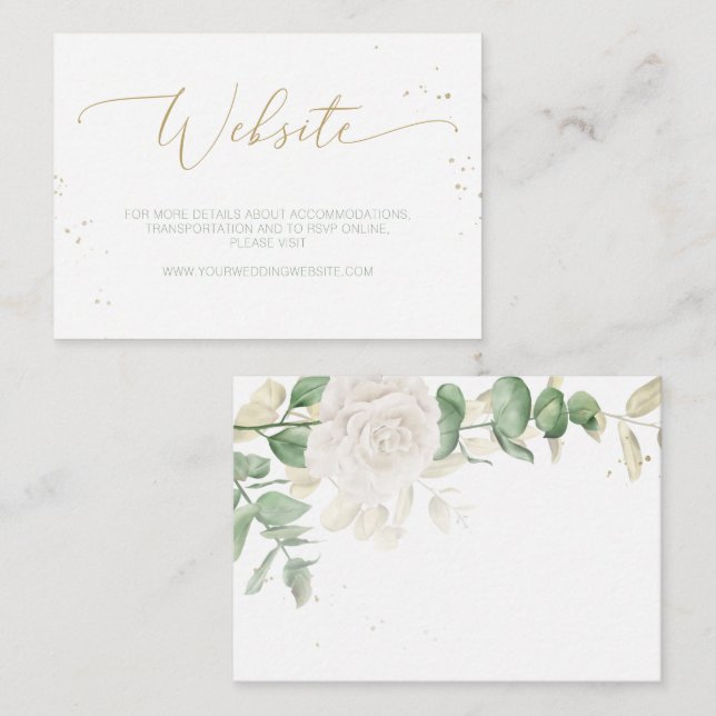 Cartão De Informações Site de Casamento Floral Verde Moderno Elegante (Frente/Verso)