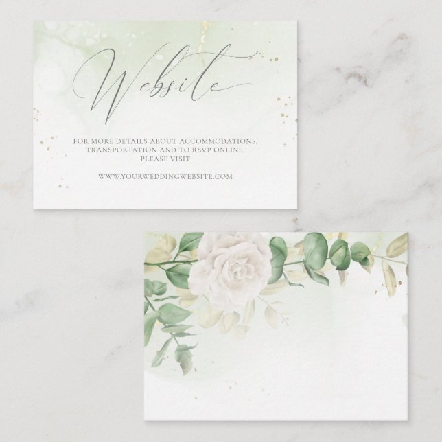 Cartão De Informações Site de Casamento Floral Verde Moderno Elegante (Frente/Verso)