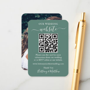 Cartão De Informações Site de Casamento Foto QR Verde Eucalipto