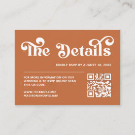 Cartão De Informações Site de Casamento Laranja Queimado Boho Retro 70s