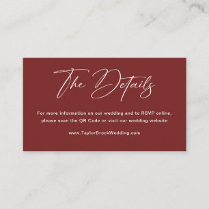 Cartão De Informações Site de casamento minimalista burgundy