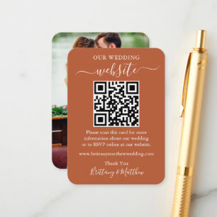 Cartão De Informações Site de Casamento Minimalista Foto QR Terracota