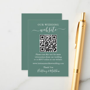 Cartão De Informações Site de Casamento Minimalista QR Eucalyptus Green