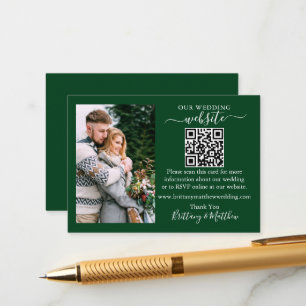 Cartão De Informações Site de Casamento Minimalista Simples QR Foto Verd