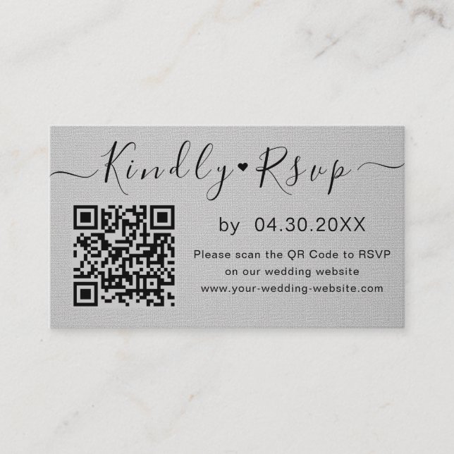 Cartão De Informações Site de Casamento Mínimo do Código QR Elegante RSV (Frente)