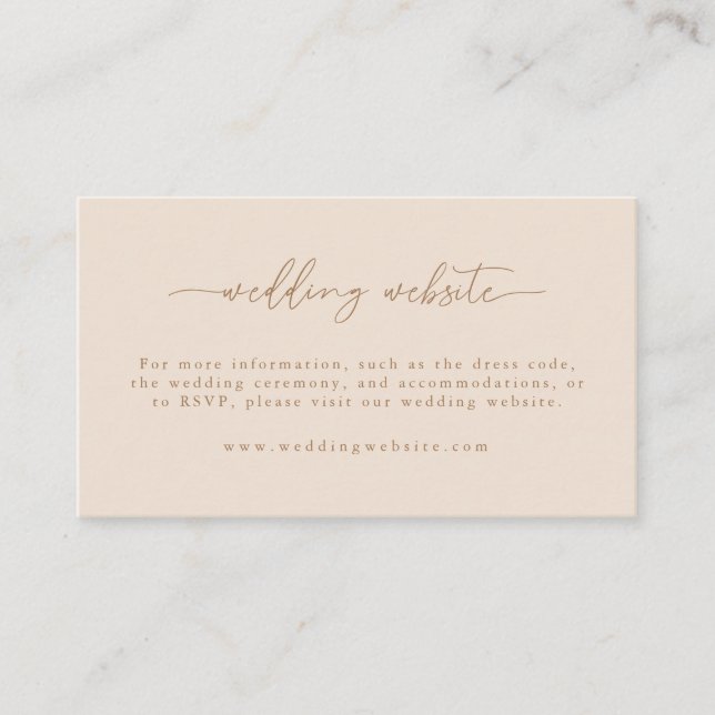 Cartão De Informações Site de Casamento Moderno Beige em Script (Frente)