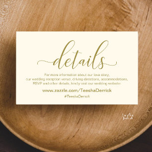 Cartão De Informações Site de Casamento Moderno Elegante Dourado Creme e