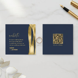 Cartão De Informações Site de Casamento Ondas Esculturais Navy Dourado I