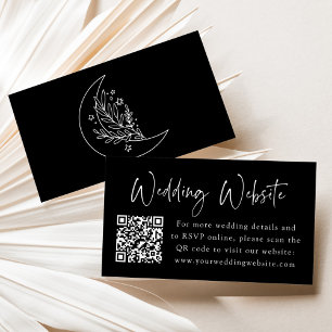 Cartão De Informações Site de Casamento Preto Lua e Estrelas Elegantes