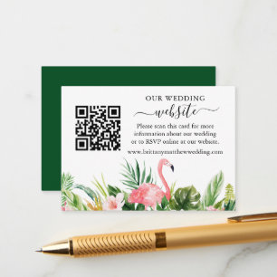 Cartão De Informações Site de Casamento QR Flamingo Floral Aquarela