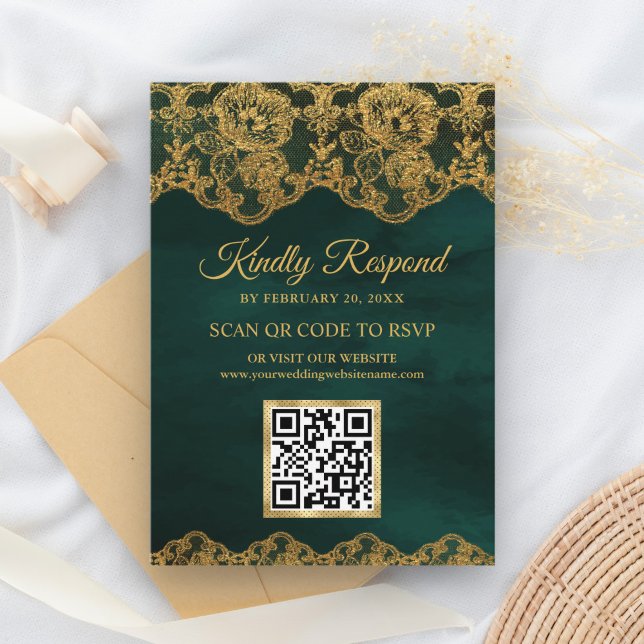 Cartão De Informações Site de Casamento Resposta QR Code com Renda de Fo (Criador carregado)