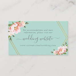 Cartão De Informações Site de Casamento Rosa Floral Dourado Verde Menta
