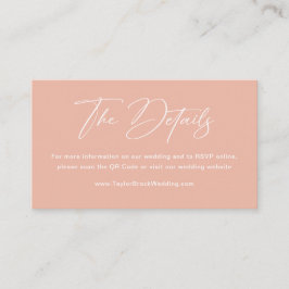 Cartão De Informações Site de Casamento Rosa Pêssego do Pôr do Sol de Ve