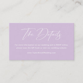 Cartão De Informações Site de casamento roxo lilás elegante