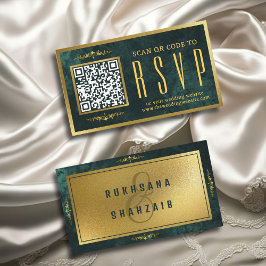 Cartão De Informações Site de Casamento RSVP de Código QR Dourado Emeral