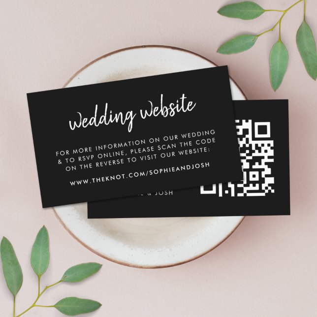 Cartão De Informações Site de Casamento | RSVP QR Code Modern Black (Modern minimal wedding website QR code enslosure cards - elegant, simple, and easily customizable)