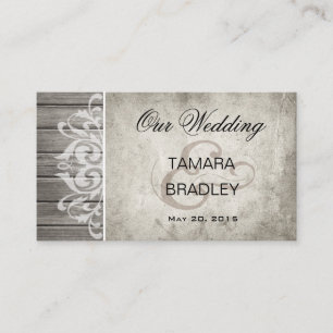 Cartão De Informações Site de Casamento Rustic Wood Filigree   cinza