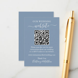 Cartão De Informações Site de Casamento Simples Minimalista QR Dusty Blu
