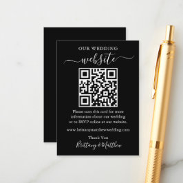 Cartão De Informações Site de Casamento Simples Minimalista QR Preto