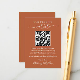 Cartão De Informações Site de Casamento Simples Minimalista QR Terracota