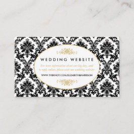 Cartão De Informações Site de Casamento tema damasco Dourado, Preto e Br
