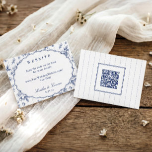 Cartão De Informações Site de Casamento Vintage Floral Francês Azul Nava