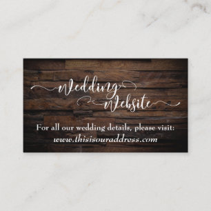 Cartão De Informações Site de Casamento White Script e Madeira Marrom