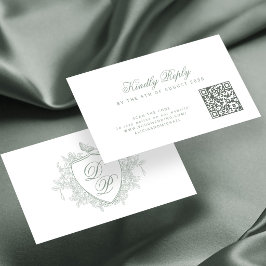 Cartão De Informações site de código QR monograma casamento verde sage