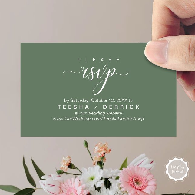Cartão De Informações Site de Confirmação de Casamento, Moderno e Sofist (RSVP Wedding Website Reminder, Modern Classy Enclosure Card, in Forest Sage Green)