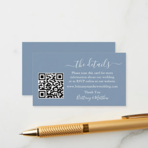 Cartão De Informações Site de Detalhes de Casamento em Caligrafia QR Azu