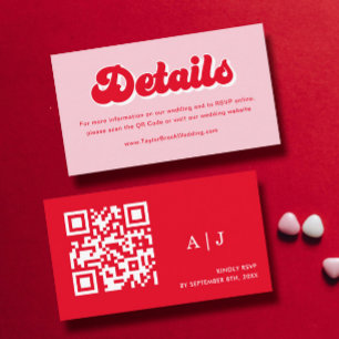 Cartão De Informações Site de Detalhes do Casamento Vermelho e Rosa Retr