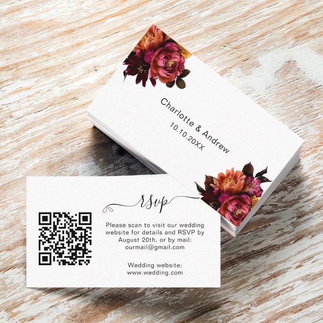 Cartão De Informações Site de resposta do casamento Burgundy Código QR R (Criador carregado)