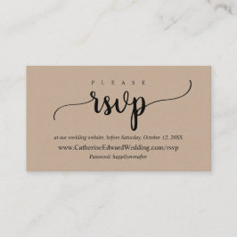 Cartão De Informações Site de RSVP online, Script Preto, Kraft Marrom
