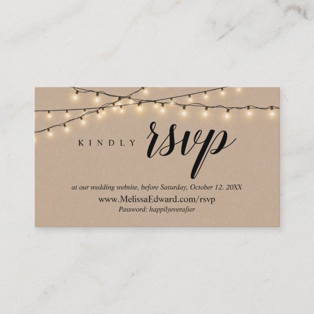 Cartão De Informações Site de RSVP Online, String Lights Kraft Enclosure (Frente)