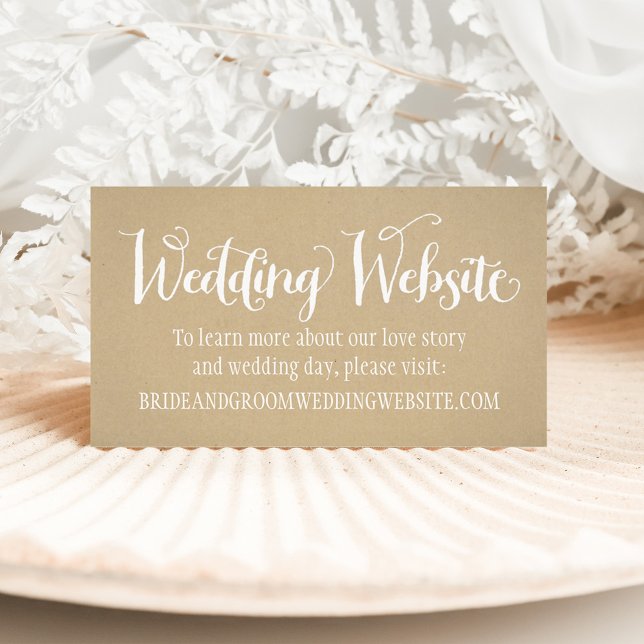 Cartão De Informações Site de White Script de Casamento Rustic Kraft (Criador carregado)