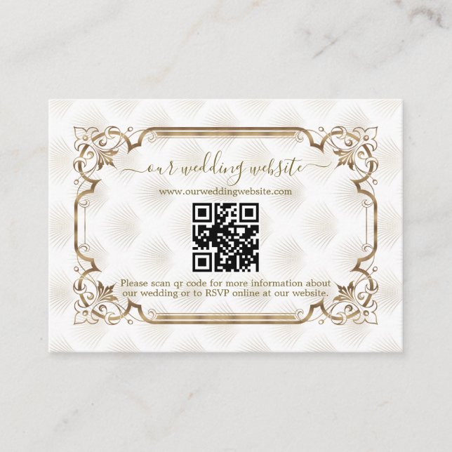 Cartão De Informações Site Dourado de Casamento de Arte Branca de QR Mod (Frente)