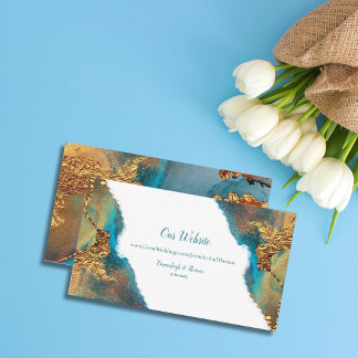 Cartão De Informações Site Dourado de Coral Teal Abstrato místico