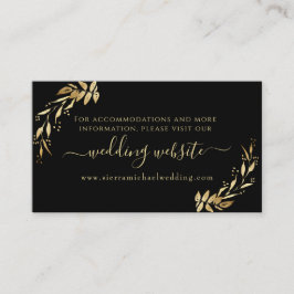 Cartão De Informações Site Elegante de Casamento de Folhagem Dourada e P