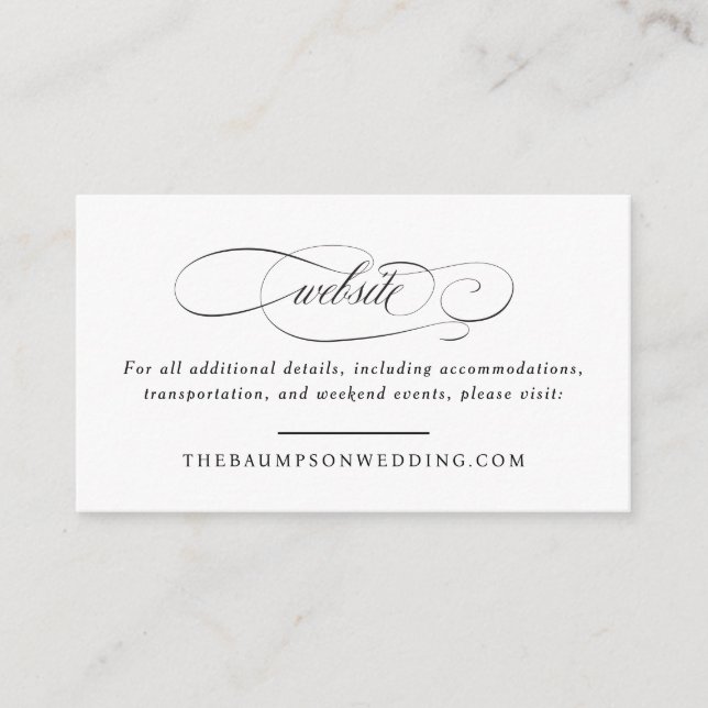 Cartão De Informações Site Pequeno de Casamento do Script Clássico Elega (Frente)