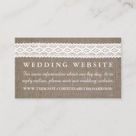 Cartão De Informações Site Rustic Burlap & Vintage White Lace Casamento