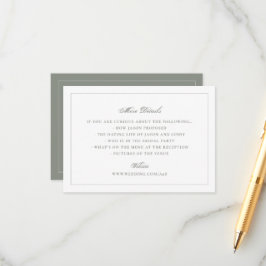 Cartão De Informações Site Tradicional de Casamento em Verde Sage