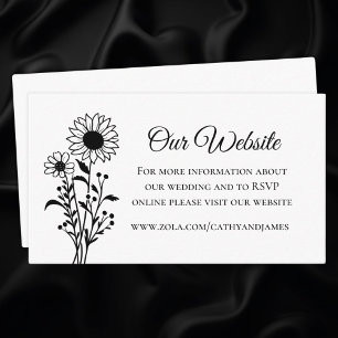 Cartão De Informações Sítio de Casamento Floral Branco Negro Sunflower