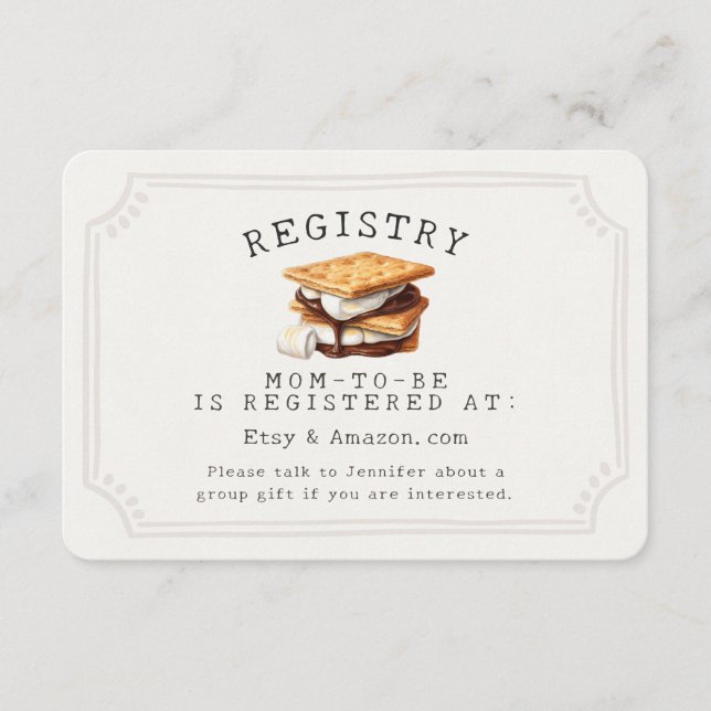 Cartão De Informações Smores Quebra de Bolo Fora do Registro do Bebê (Frente)