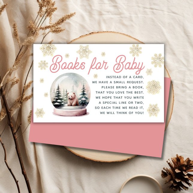 Cartão De Informações Snowflake Chá de fraldas Pink de inverno Pedido (Snowflake Winter Pink Baby Shower Book Request Enclosure Card)