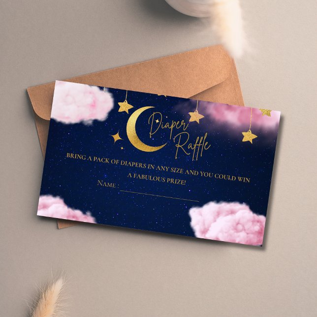 Cartão De Informações Sobre a chá de fraldas rosa das estrelas da Lua (Criador carregado)